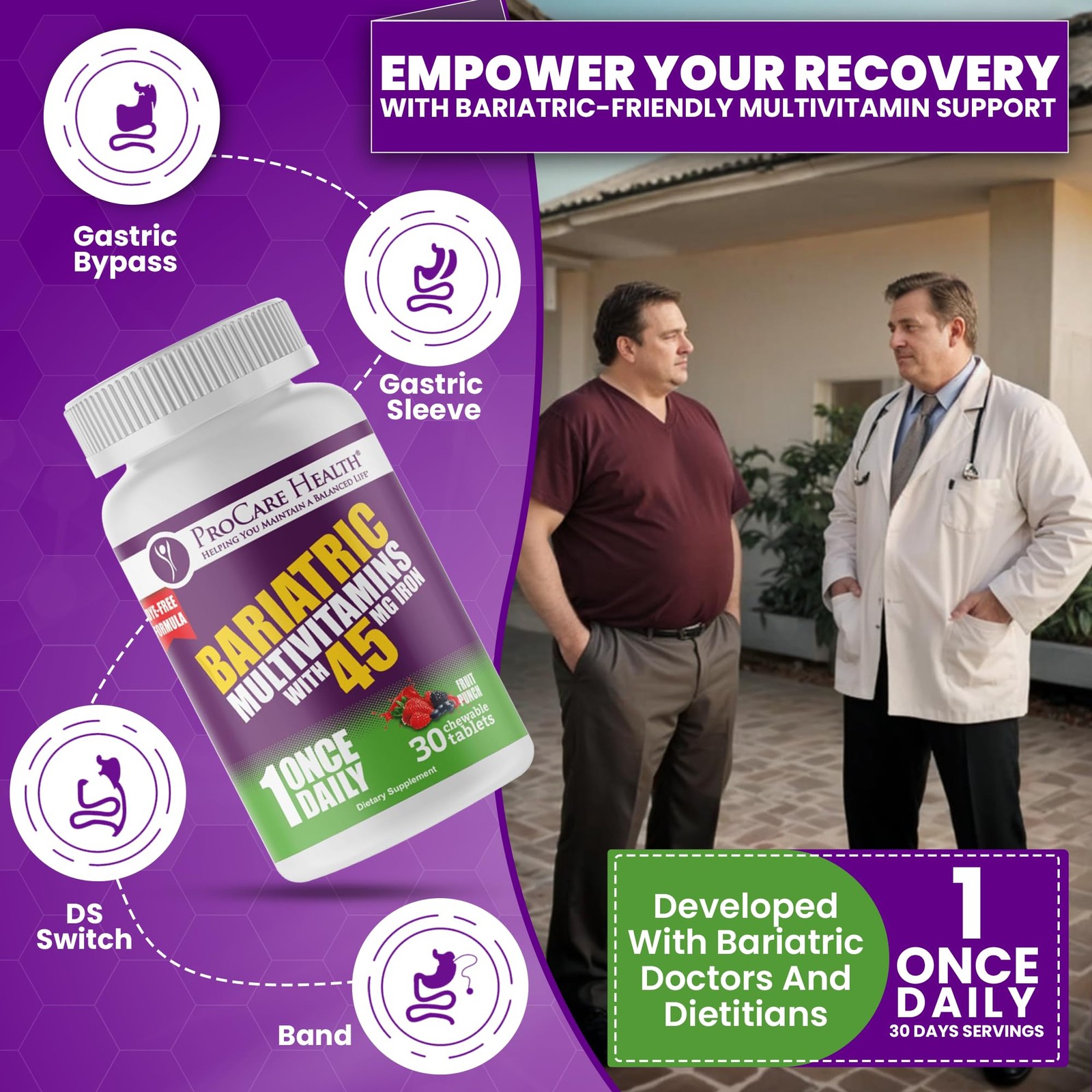 Multivitamina Bariatrica | Masticable | 45 Mg L Ponche De Frutas | 30 Unidades