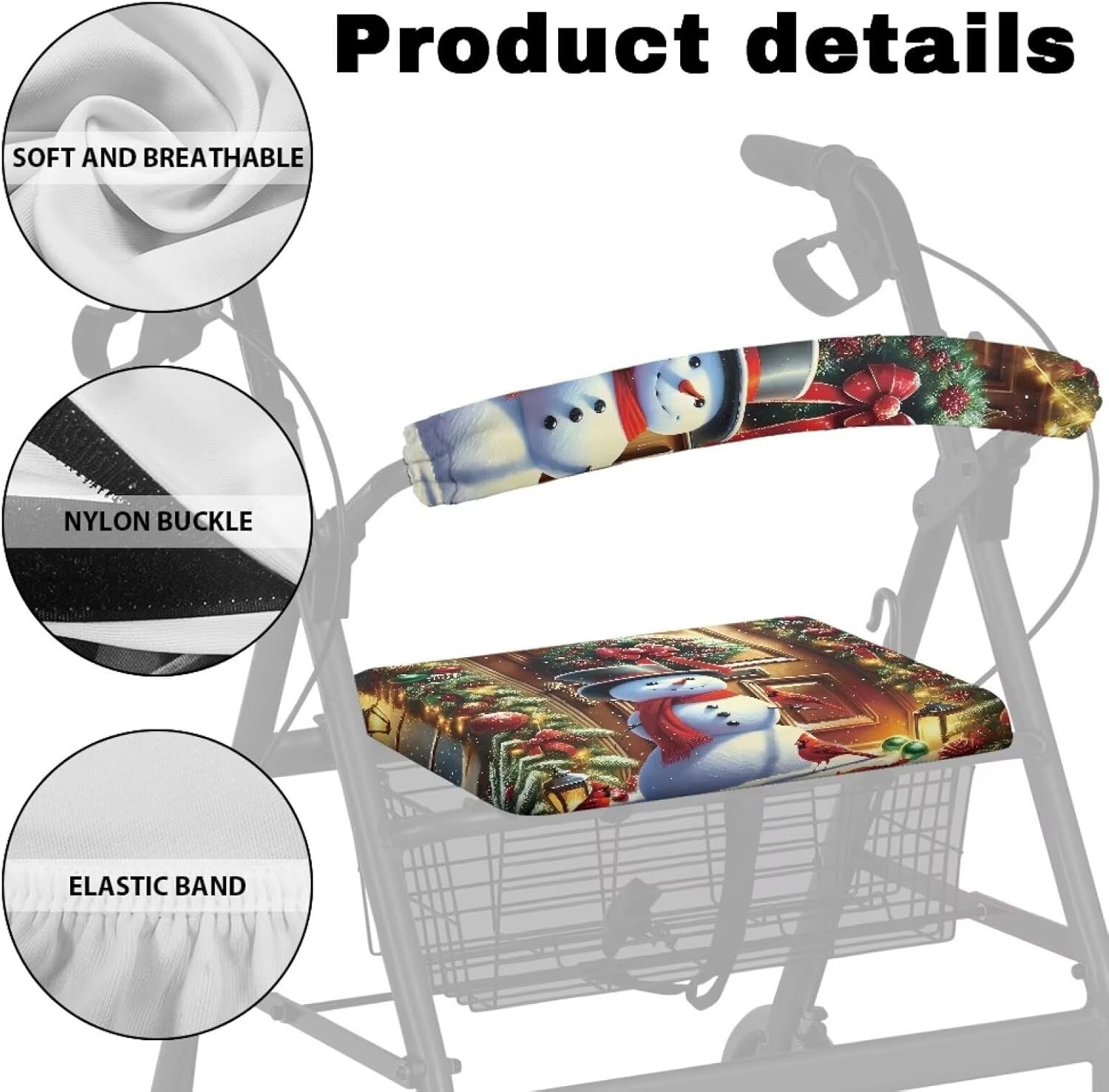 Gomyblomy Christmas Walker Accessories for Seniors Soft Rollator Walker Seat and