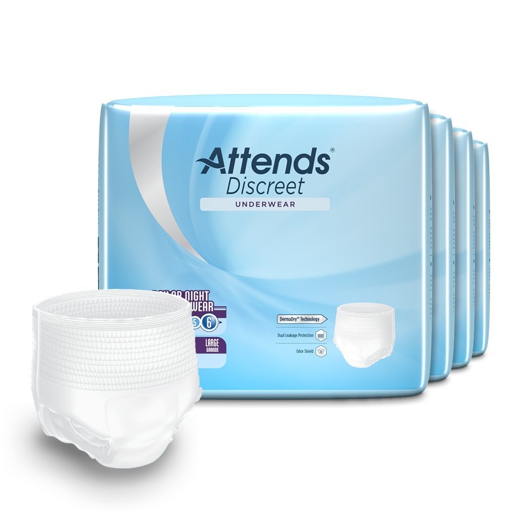 Attends Overnight Underwear for Adult Incontinence Care with Large, White