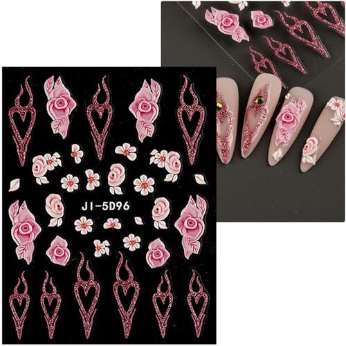 6 Sheets 3D Embossed Flower Butterfly Nail Art Stickers Decals Self-Adhesive
