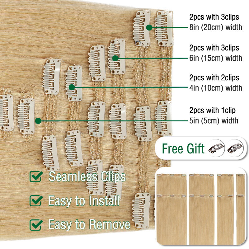 10-24″ Double Weft Clip in 100% Remy Human Hair Extensions Full Head THICK US