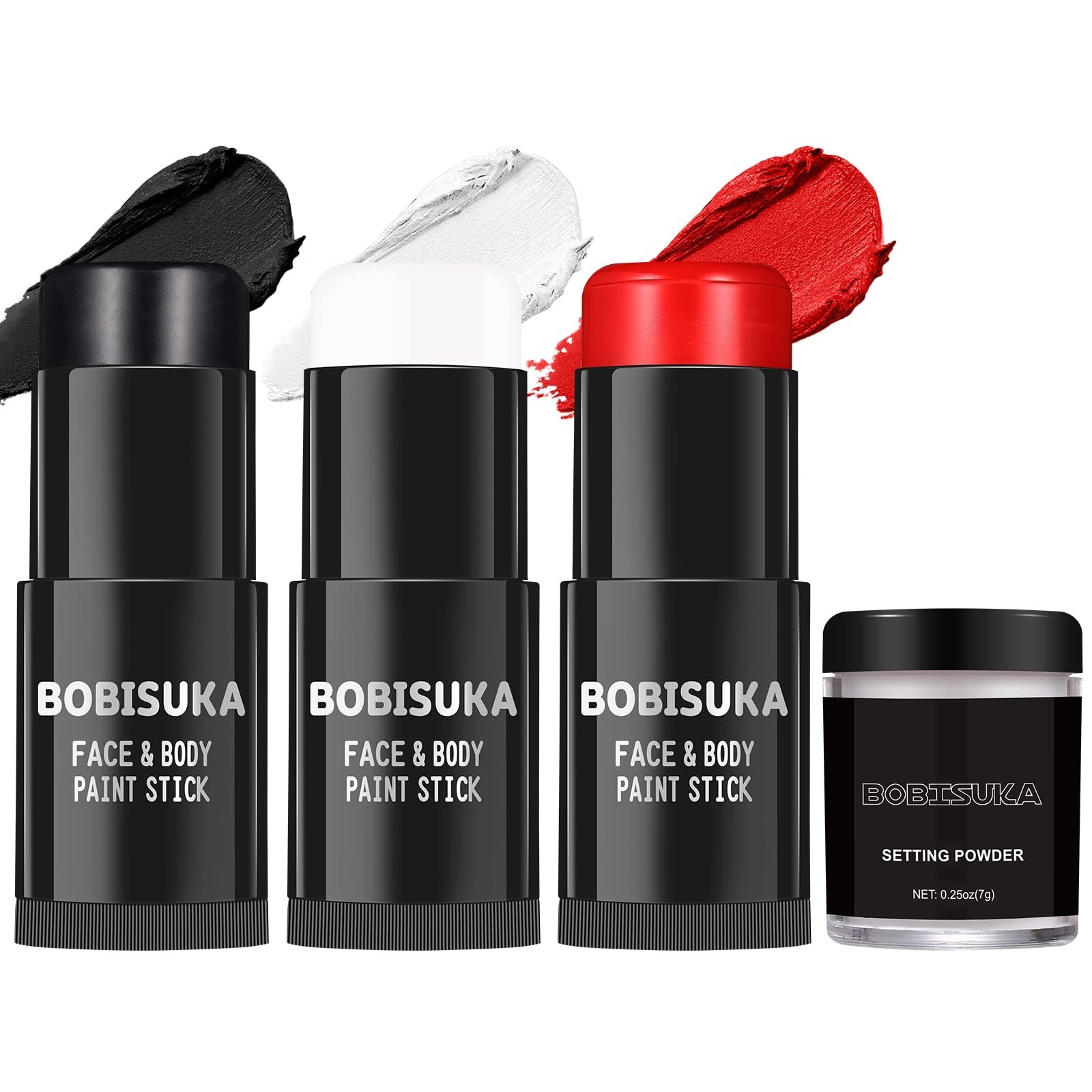 Black White Red Face Paint Stick Set with Setting Powder – Clown Makeup, Hallowe