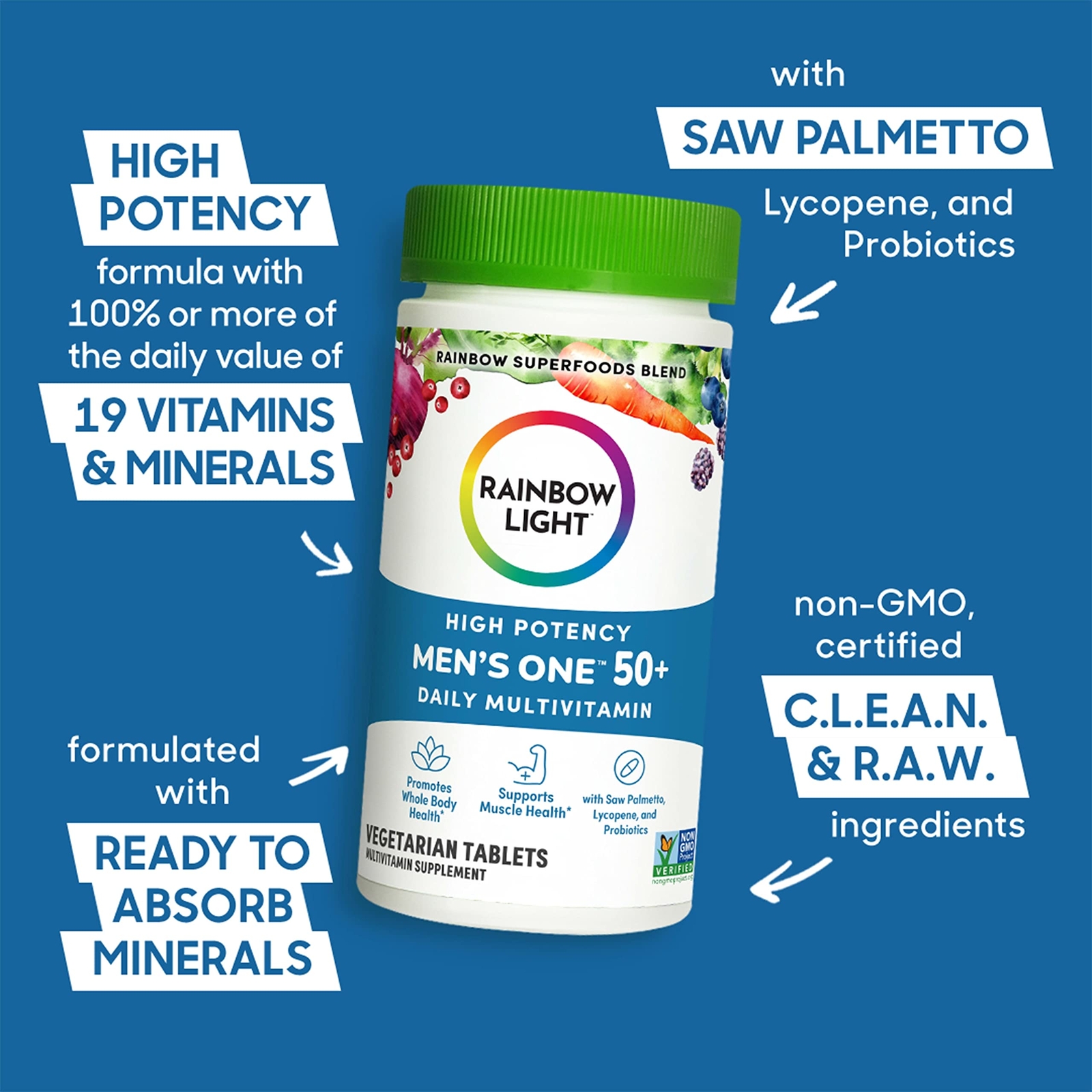 Rainbow Light Mens One 50 Plus High Potency Multivitamin 150 Count Gluten Free