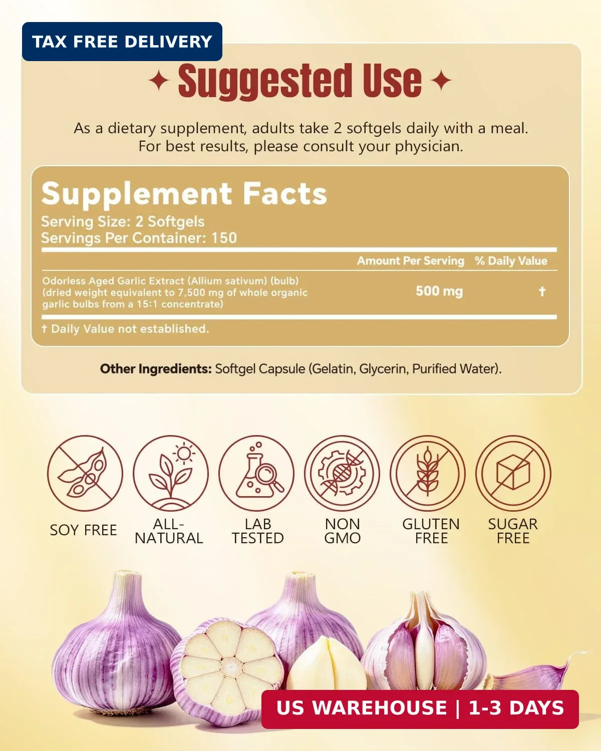 Aged Garlic Extract Softgels, Odorless 15:1 Formula, 300 Count | 2-year matured