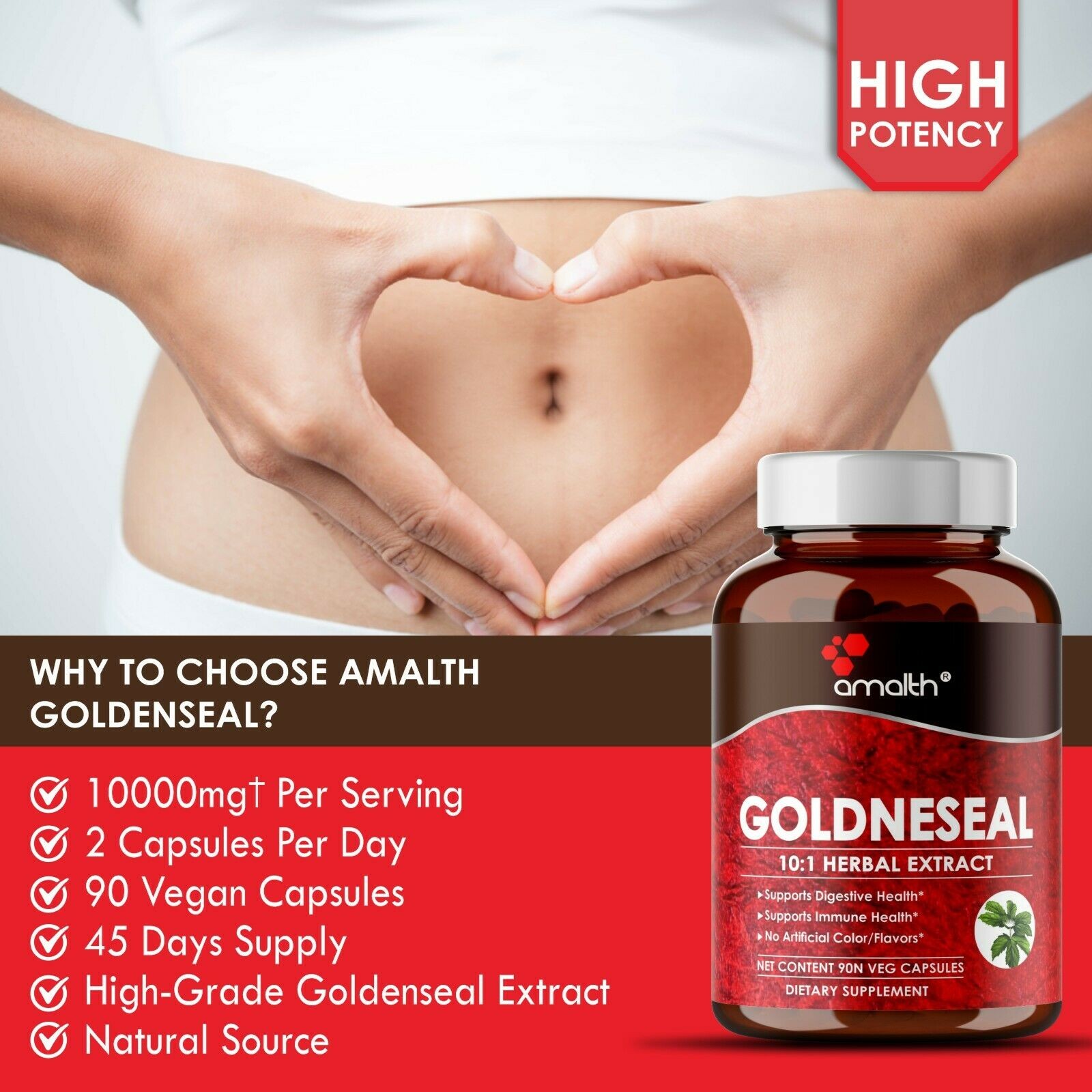 Goldenseal Root Extract Powder Hydrastis Canadensis 10000mg Immune Capsules