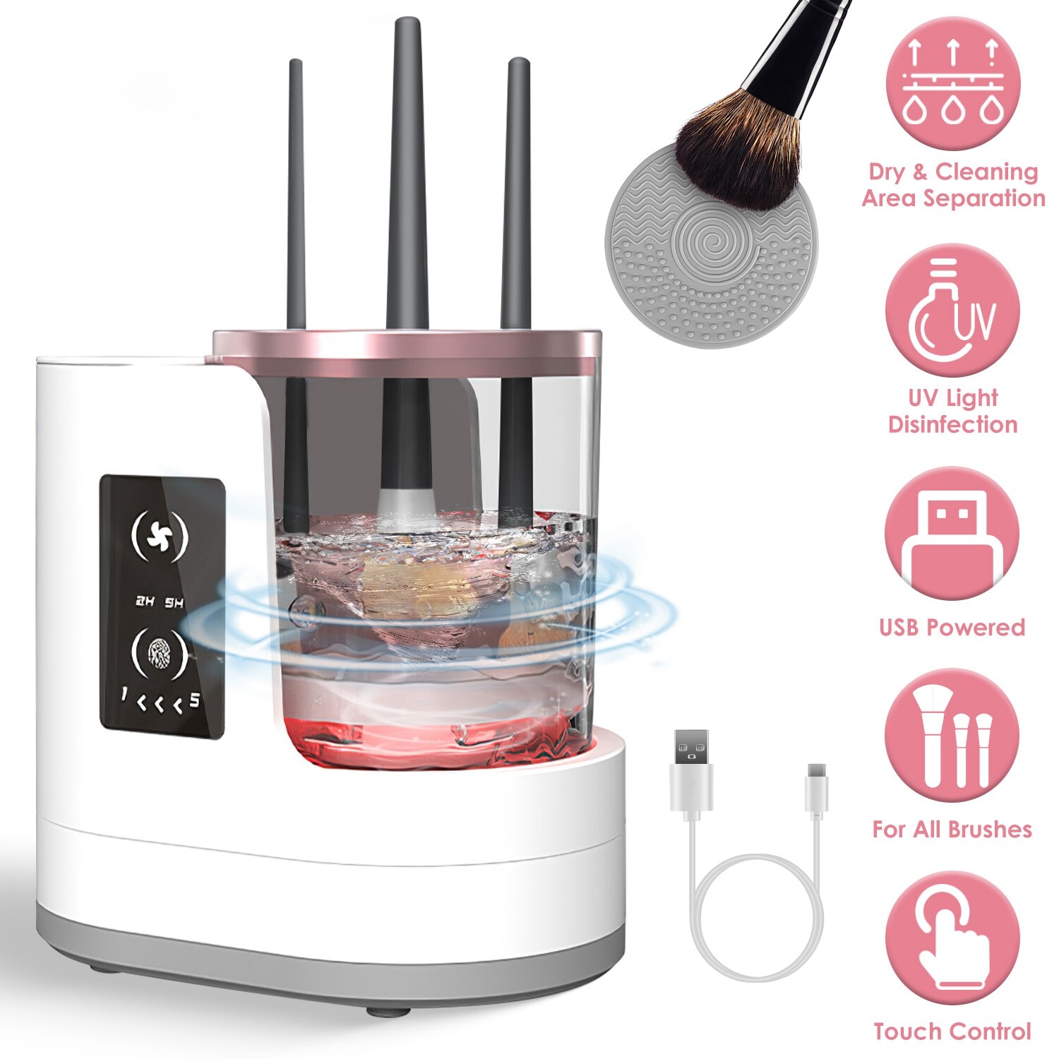 Electric Makeup Brush Cleaner Machine with Timer Digital Display Cleaning Drying