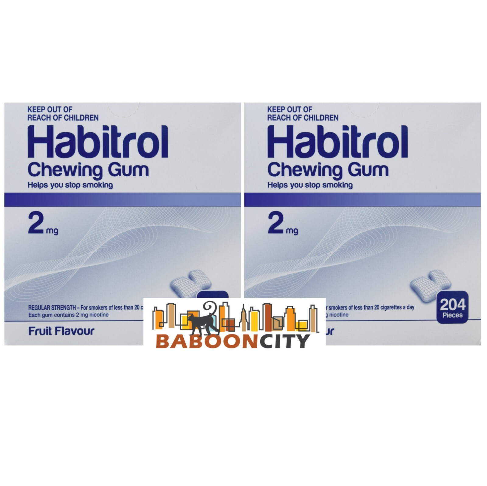 Habitrol Nicotine Gum 2mg FRUIT Flavor [408 pieces = 2 boxes] NEW 09/2024