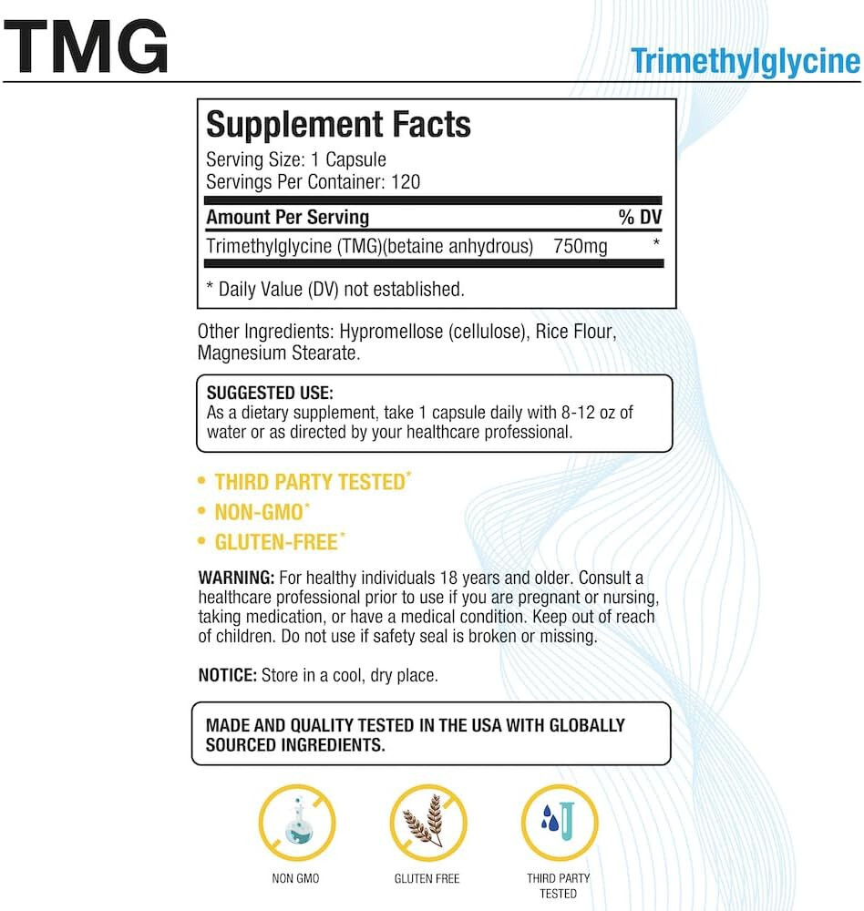Puregen Labs TMG 750 mg – [High Potency] Trimethylglycine Supplement 1 Pk