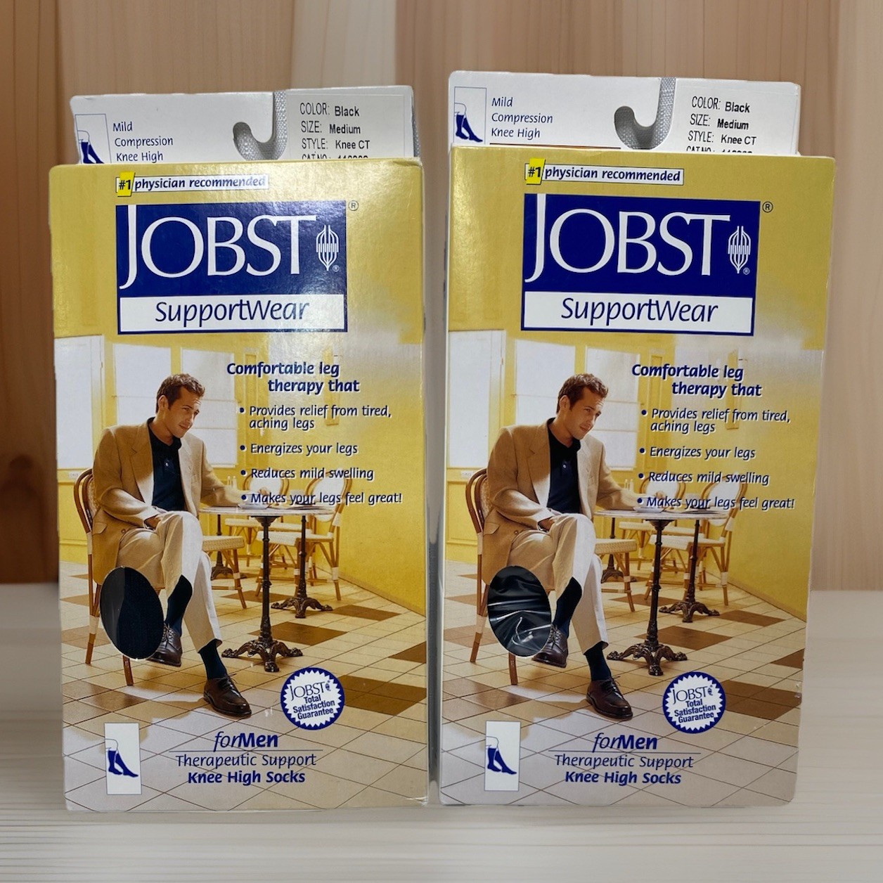 Lot of 2 Pr Men M Jobst SupportWear Knee High Compression Sock 8-15 mmHg Black