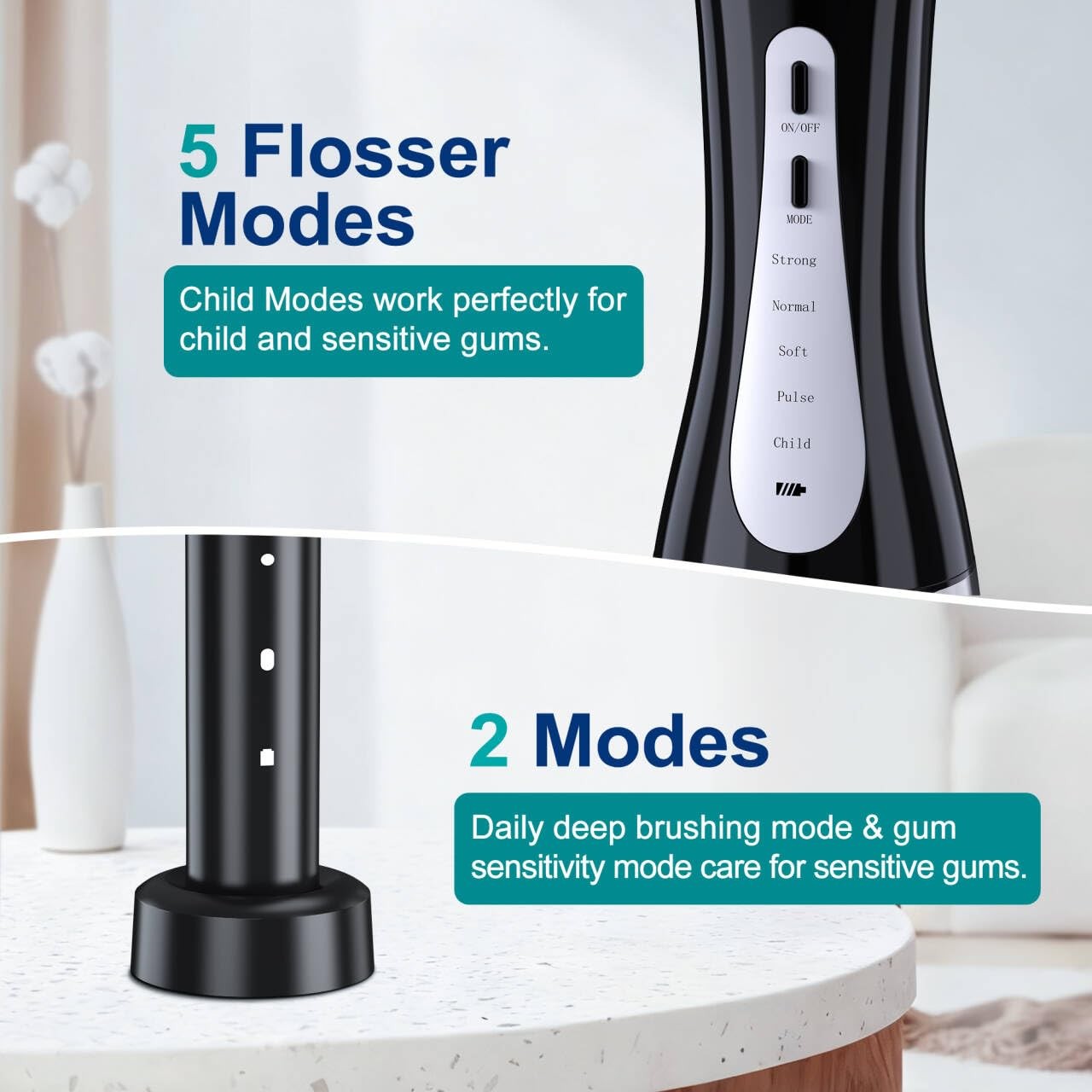 MOCEL Water Dental Flosser and Electric Toothbrush 1 Count (Pack of 1), White
