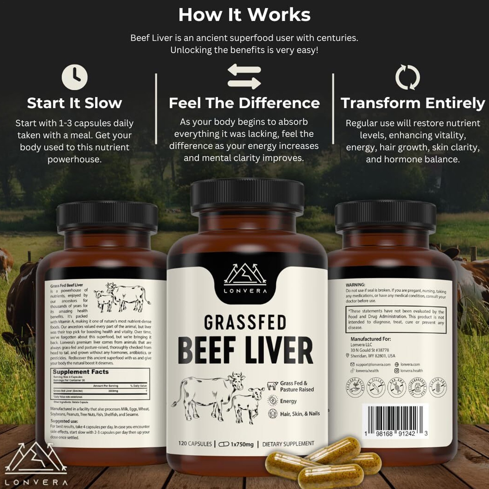 Grass Fed Beef Liver Capsules Dessicated Liver Nutritionalal Health Formula 120