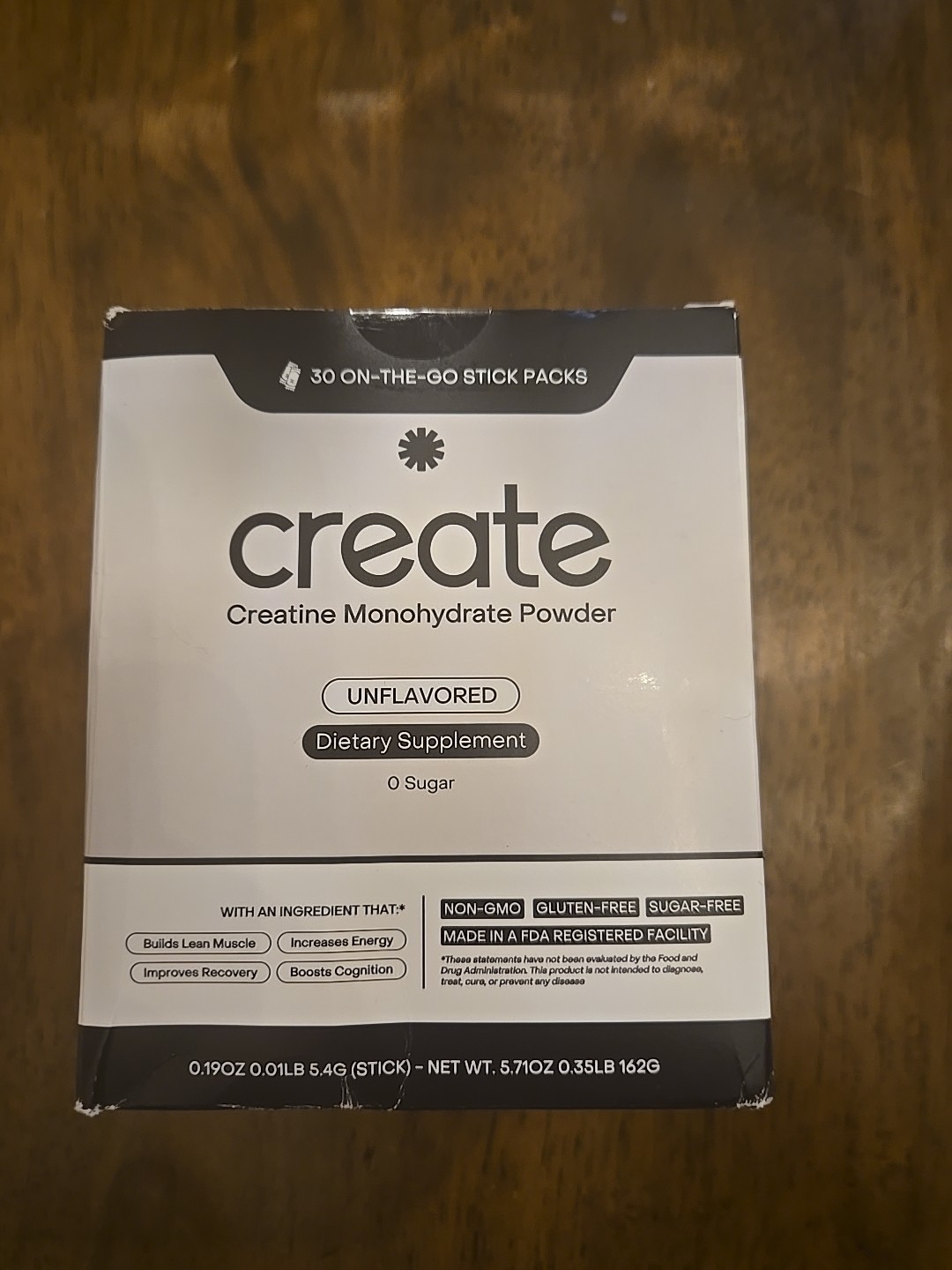 Create Creatine Monohydrate Powder Unflavored 30ct On-The-Go Stick Packs 08/2027