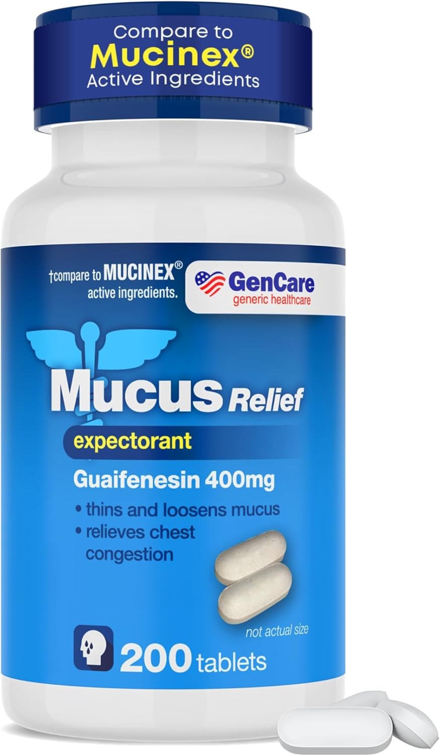 GenCare Mucus Relief Expectorant Guaifenesin 400 mg 200 Tablets Value Pack