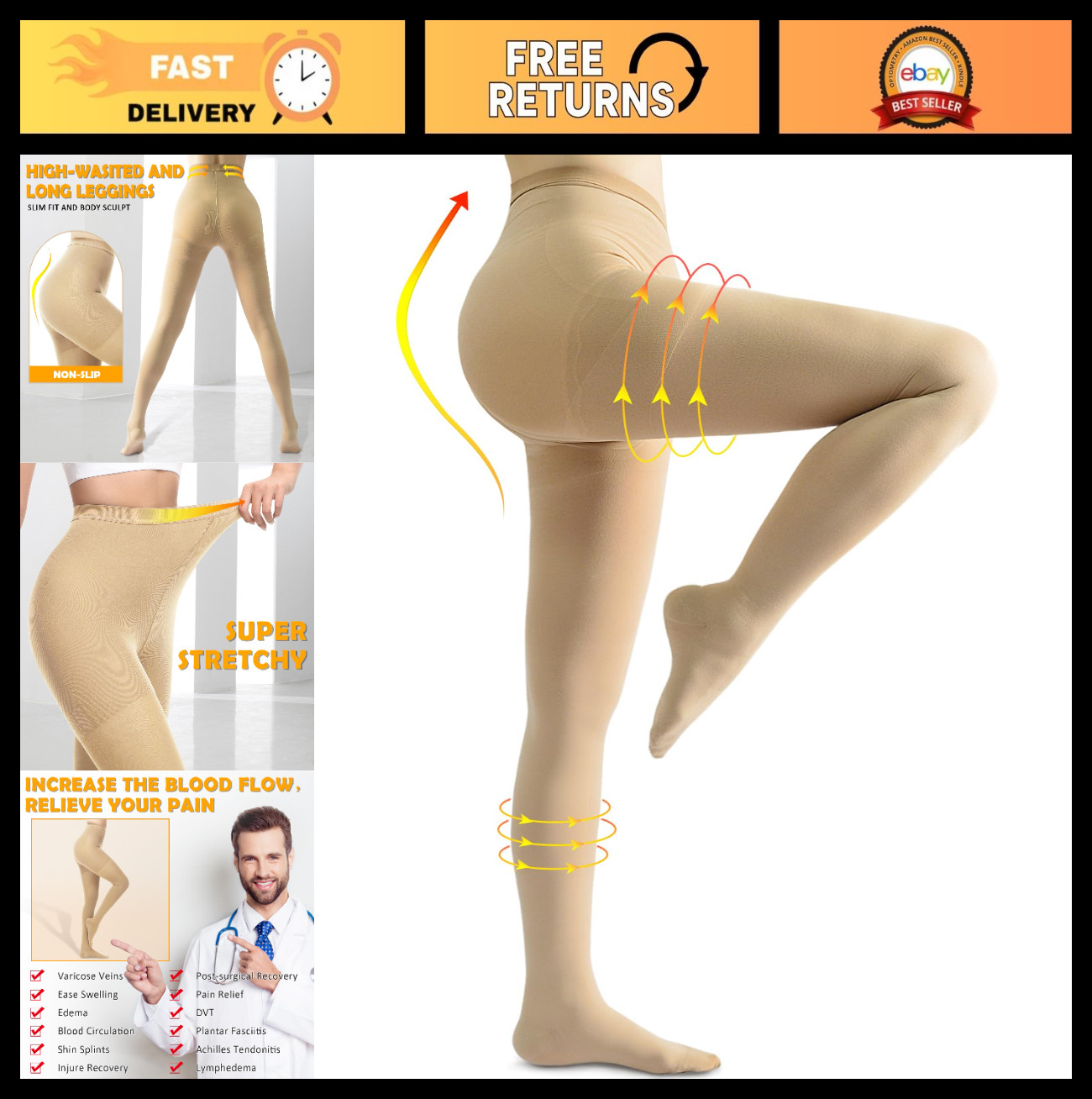 15-20 mmHg Compression Pantyhose for Men & Women, Closed Toe Tights for Varicose
