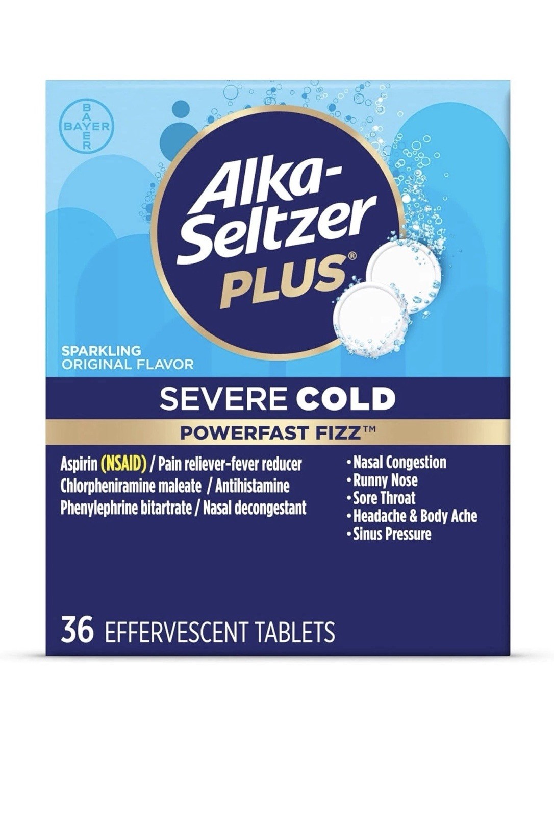 Alka-Seltzer Plus Severe Cold – Sparkling Original Powerfast Fizz… -NEW SEALED