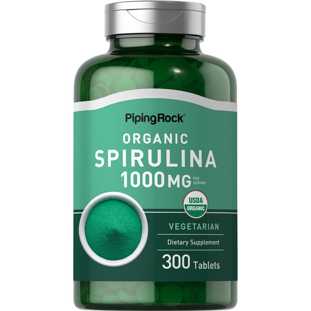 Organic Spirulina Tablets | 1000mg | 300 Count | Vegetarian | by Piping Rock
