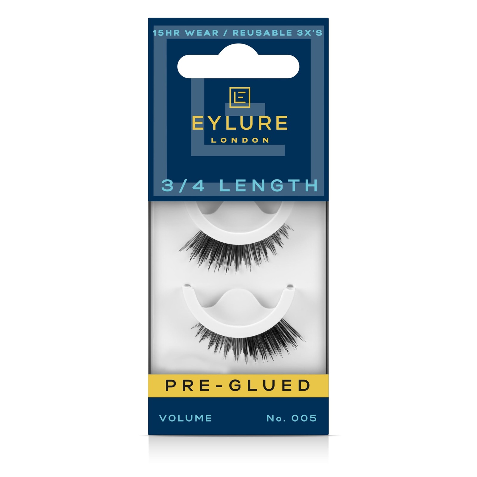 Eylure Press On Pre-Glued False Eyelashes, 3/4 1 pair (Pack of 1), Black