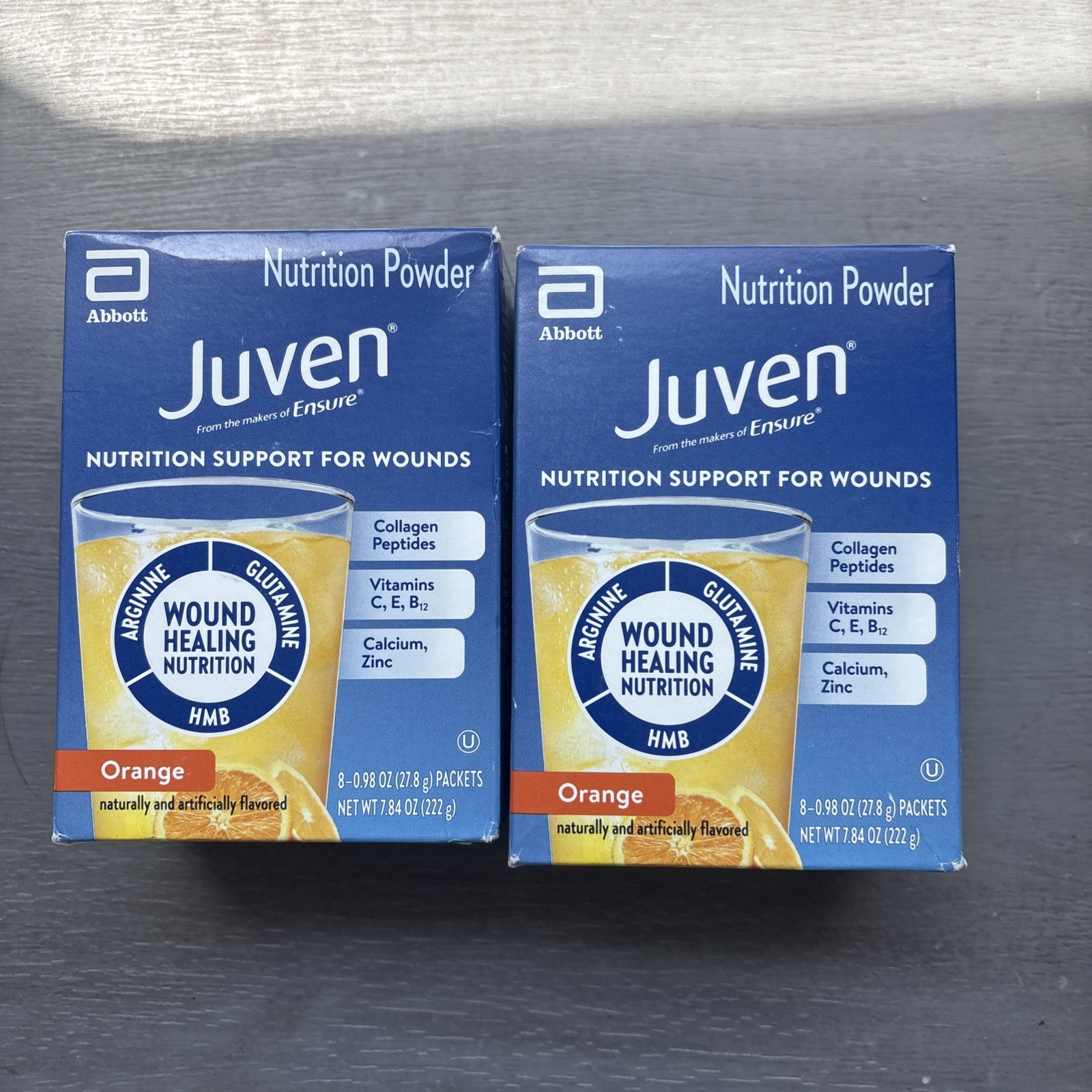 2 Juven Nutrition Powder Orange Wound Healing 8Ct ea (16 Ct) Exp 2/2027
