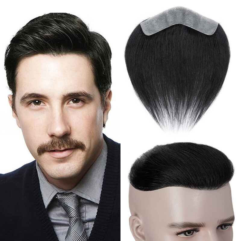 Natural Front Hairline Toupee Real Remy Human Hair for Men Replacement Hairpiece