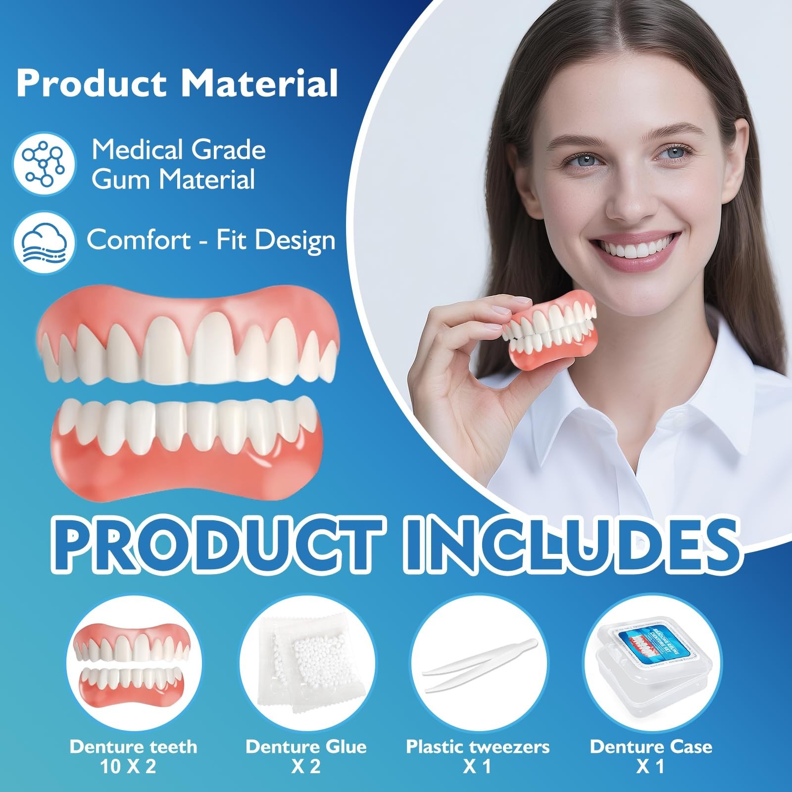 Moldable False Teeth Veneers – DIY Silicone Dentures Set for Upper & Lower Smile