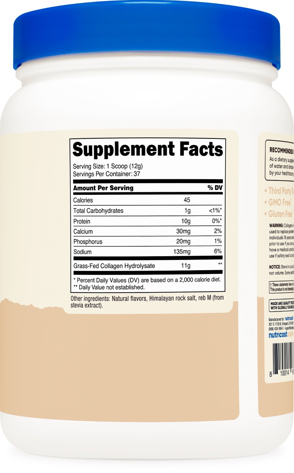 Nutricost Grass-Fed Collagen Powder 1LB (454 G) (Vanilla) – Collagen Peptides