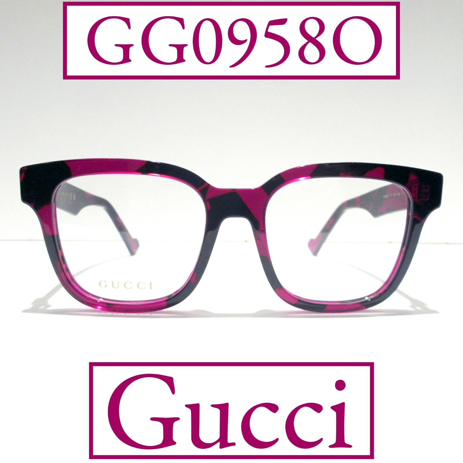 Gucci GG0958O 010 Eyeglasses Women’s Square Tortoise Pink Full Rim 145 Wide Head