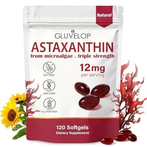 Astaxanthin 12mg 120 Softgels, 4 Month Supply,Triple Strength,Non-GMO,Eye Health