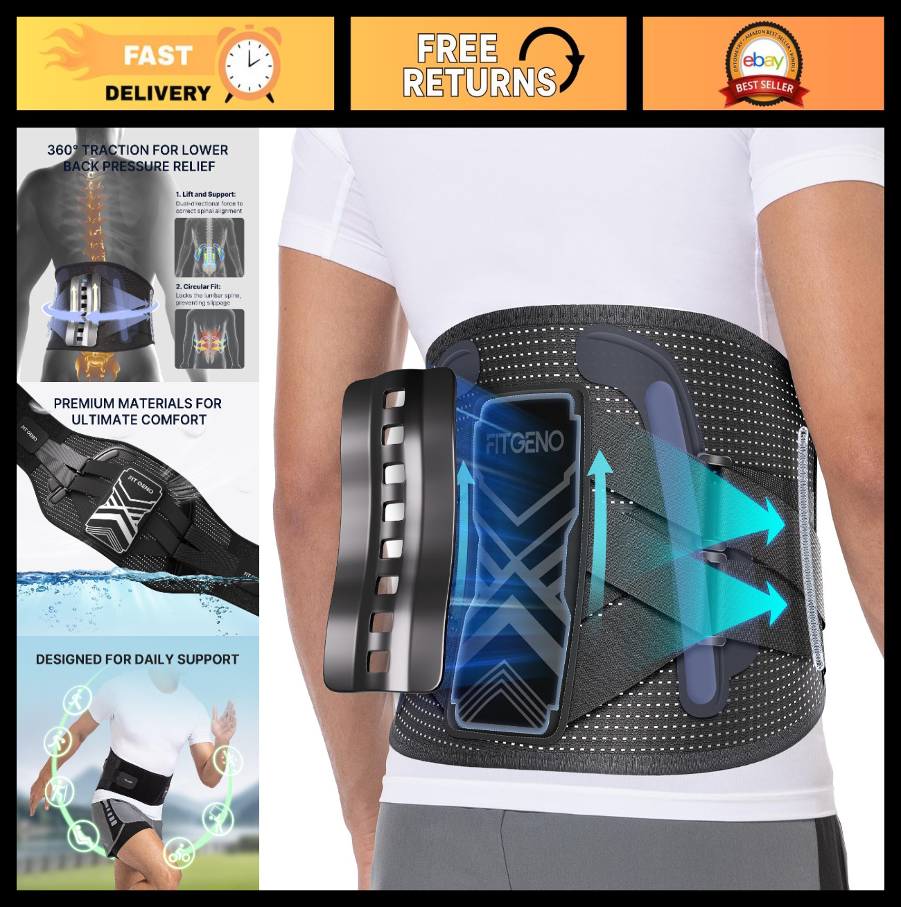 Adjustable Back Brace for Lower Back Pain Relief – Ergonomic Lumbar Support, Bre