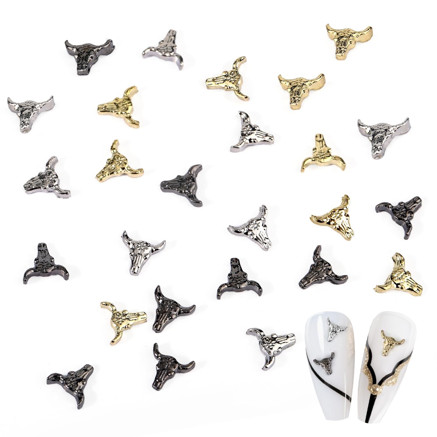 50pcs Western Cowboy Stylish Bull Head Nail Charms, Halloween Retro Alloy Art…
