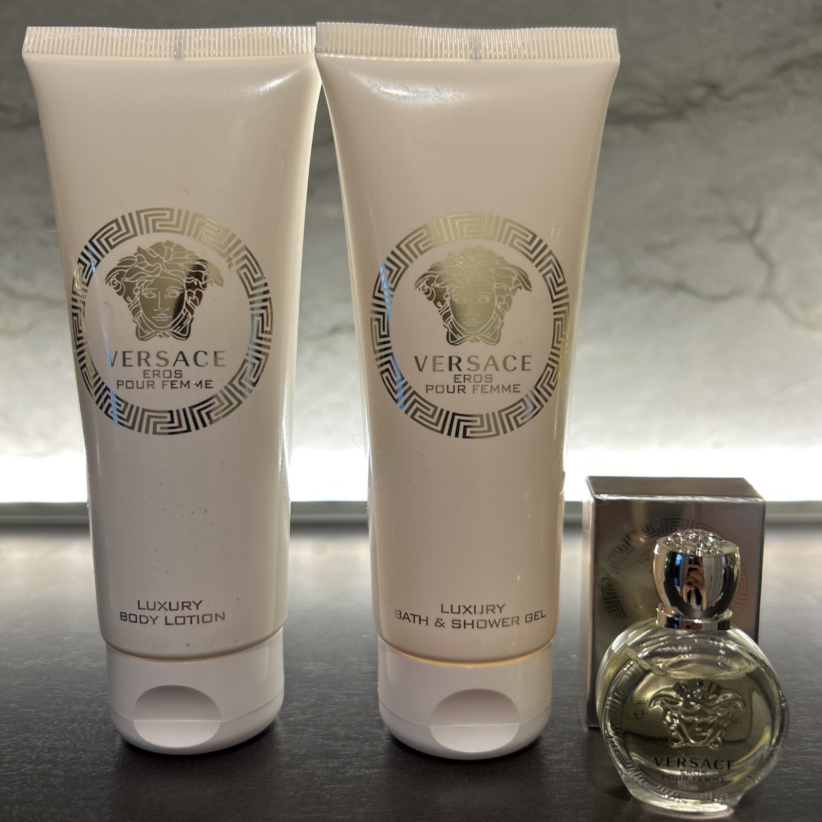 Versace Eros Pour Femme, 3 Piece Gift Set for Women Bath Gel, Body Lotion & EDT