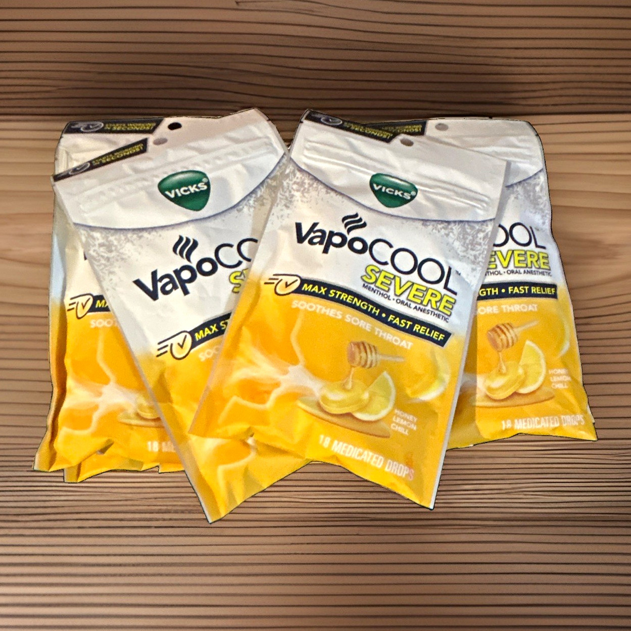 8 Packs Vicks VapoCOOL Severe Max Strength Cough Drops Honey Lemon Chill 18 ct