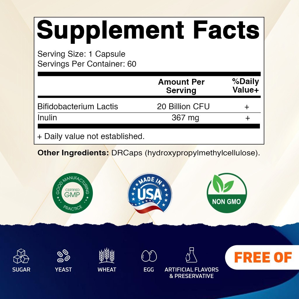 Vitamatic Bifidobacterium lactis – 20 Billion per DR Capsule – 60 Count – Digest