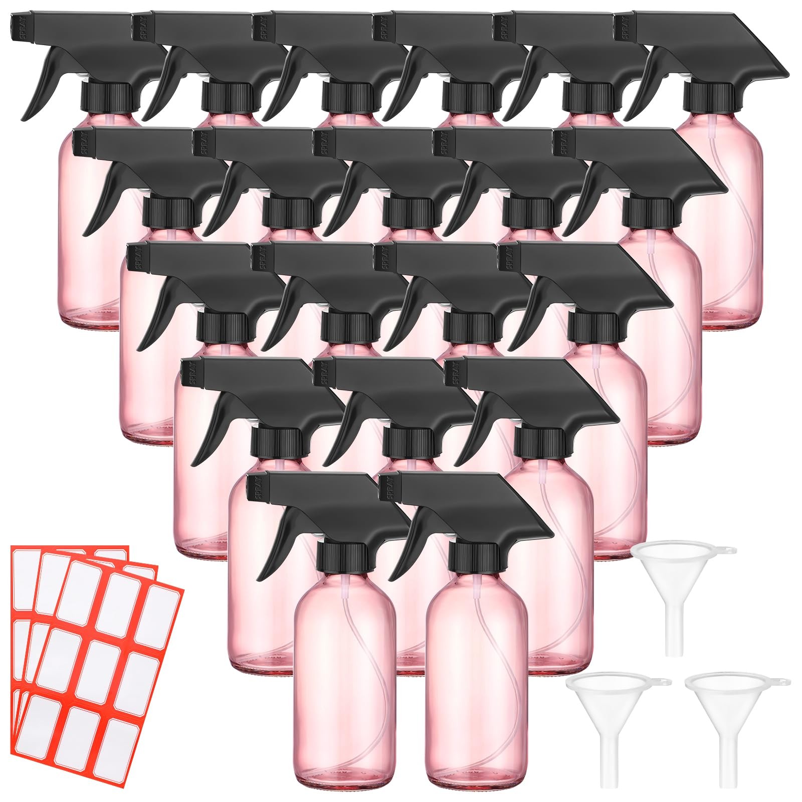Norme 24 Pcs Glass Spray Bottles Funnels And Labels 8 Oz Refillable Cosmetic