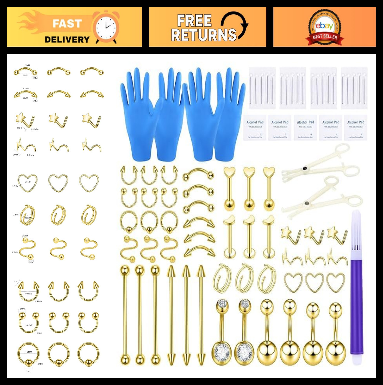 Stainless Steel Piercing Kit – Belly Button, Ear, Nose, Septum Jewelry Tools 20G