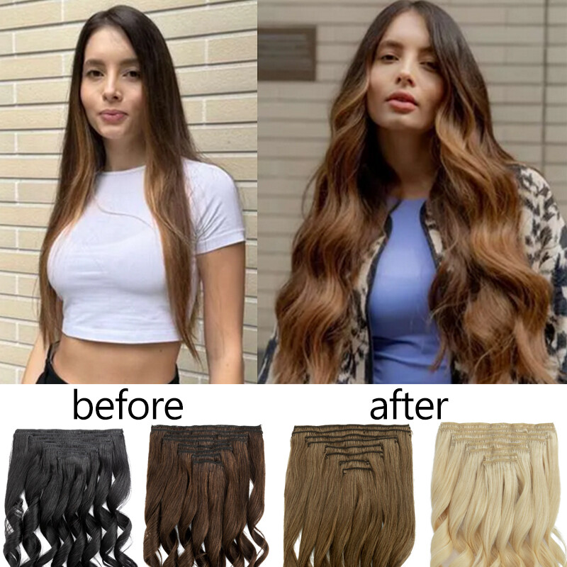 Full Head Clip In Remy Human Hair Extensions Double Wefted Thick 8Pieces 18Clips