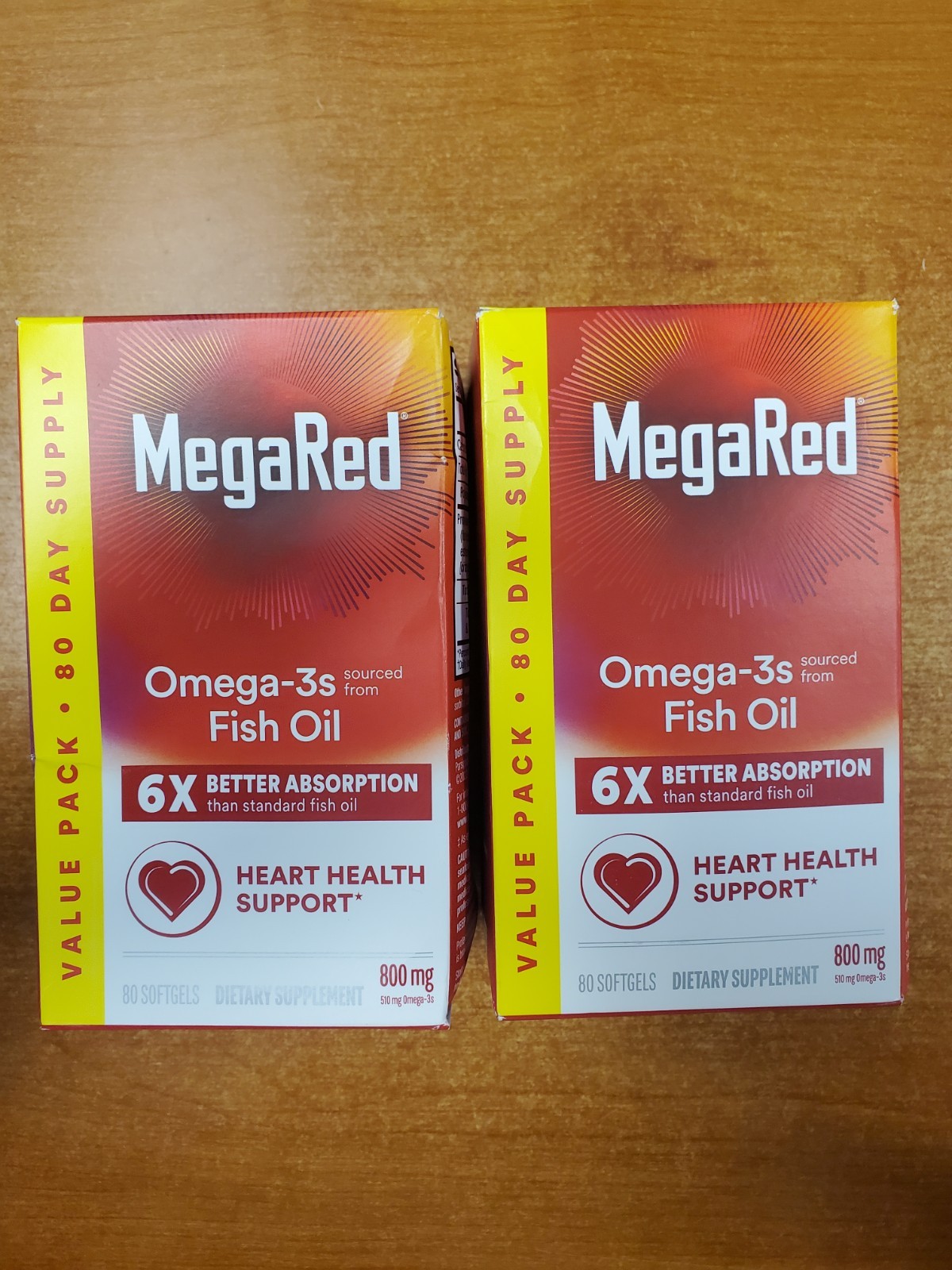 2 Pk: MegaRed Fish Oil 800mg Omega 3 – 80 Softgels ea.- (Exp 1/31/27) 4136-R6P2