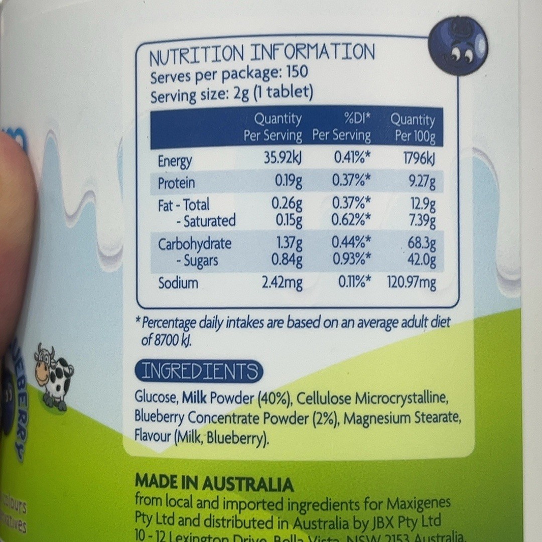 Maxigenes Chewable Milk Tablets with Blueberry 150ct Australian Milk Snack for K