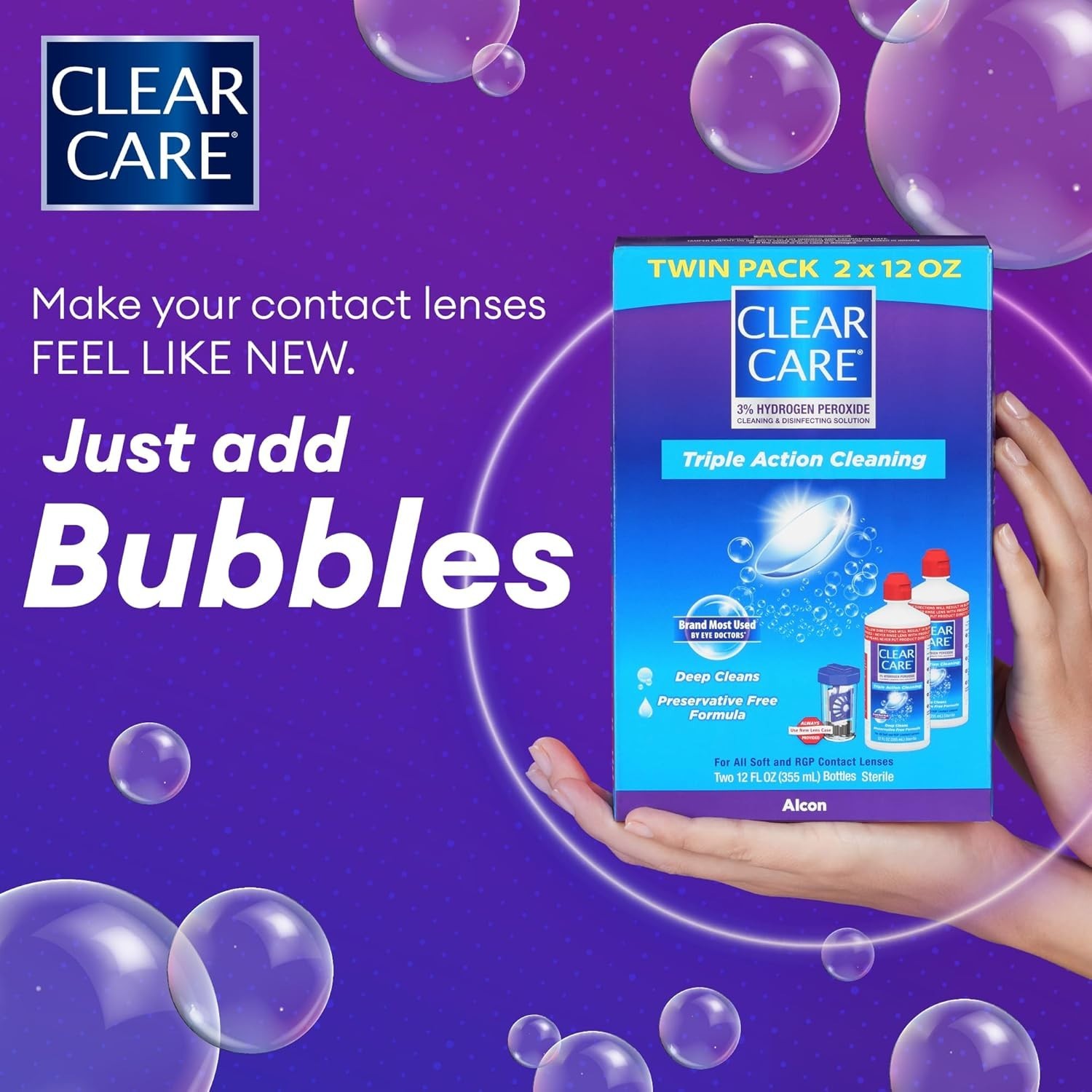 Bubbling Action Cleaning Solution for Contact Lenses 12 Ounce Twin Pack