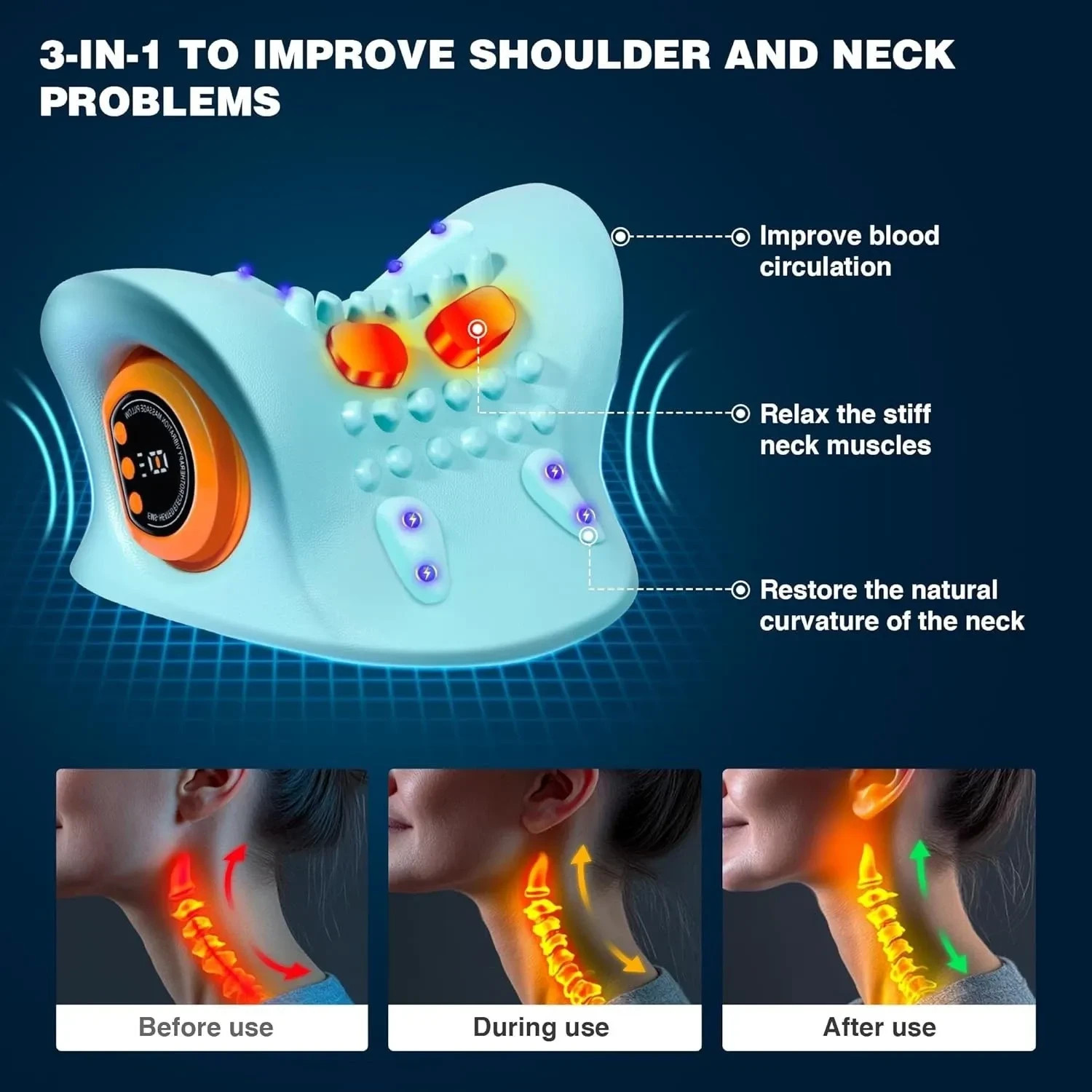 Hugterra Neck Massager 2025, Neck and Shoulder Relaxer with Heat, 3 Modes, Porta