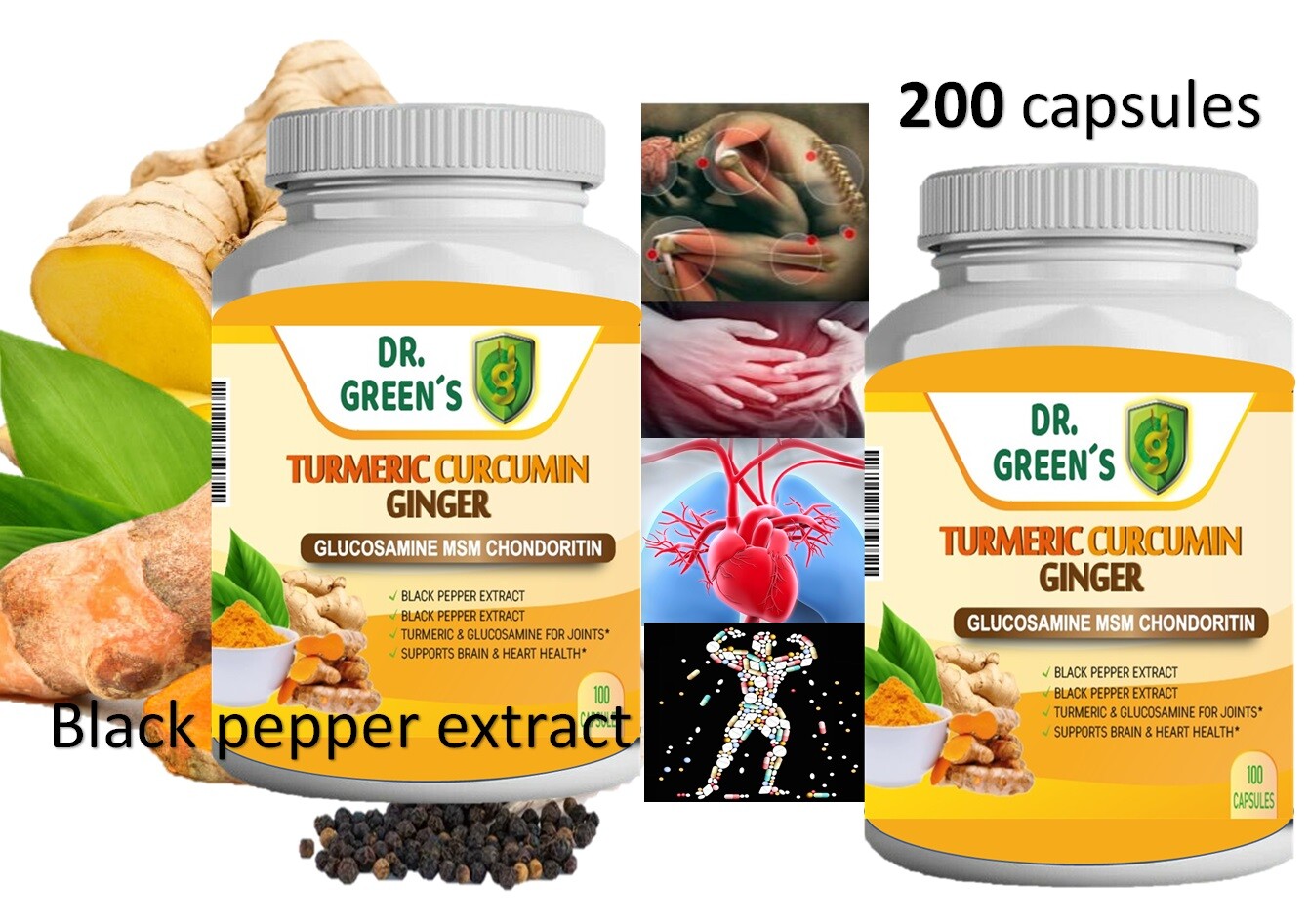 Turmeric Curcumin with Ginger and Bio pepper 2600mg Triple Strength Capsules 200