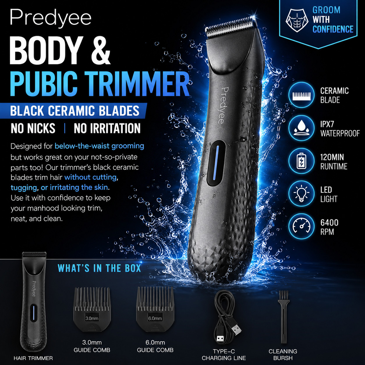 Electric Groin Hair Trimmer for Men,Body Groomer & Pubic Waterproof Hair Trimmer