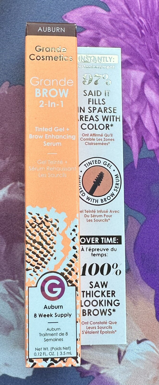 Grande Cosmetics 2 in 1 Brow Gel + Enhancing Serum 3.5mL Auburn Tint AS TIK TOK