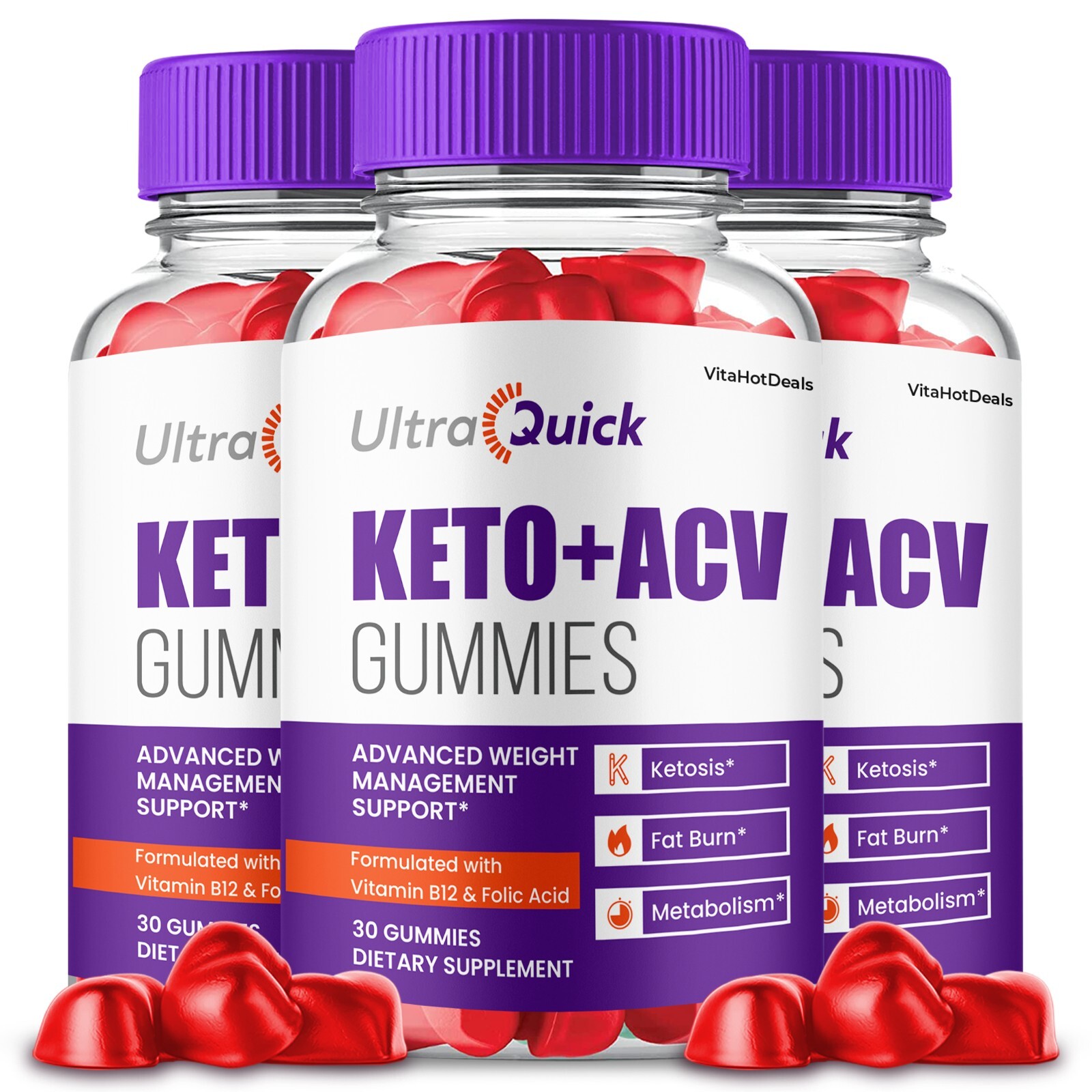 UltraQuick Keto ACV Gummies, Max Strength Official, Dietary Supplement (3 Pack)