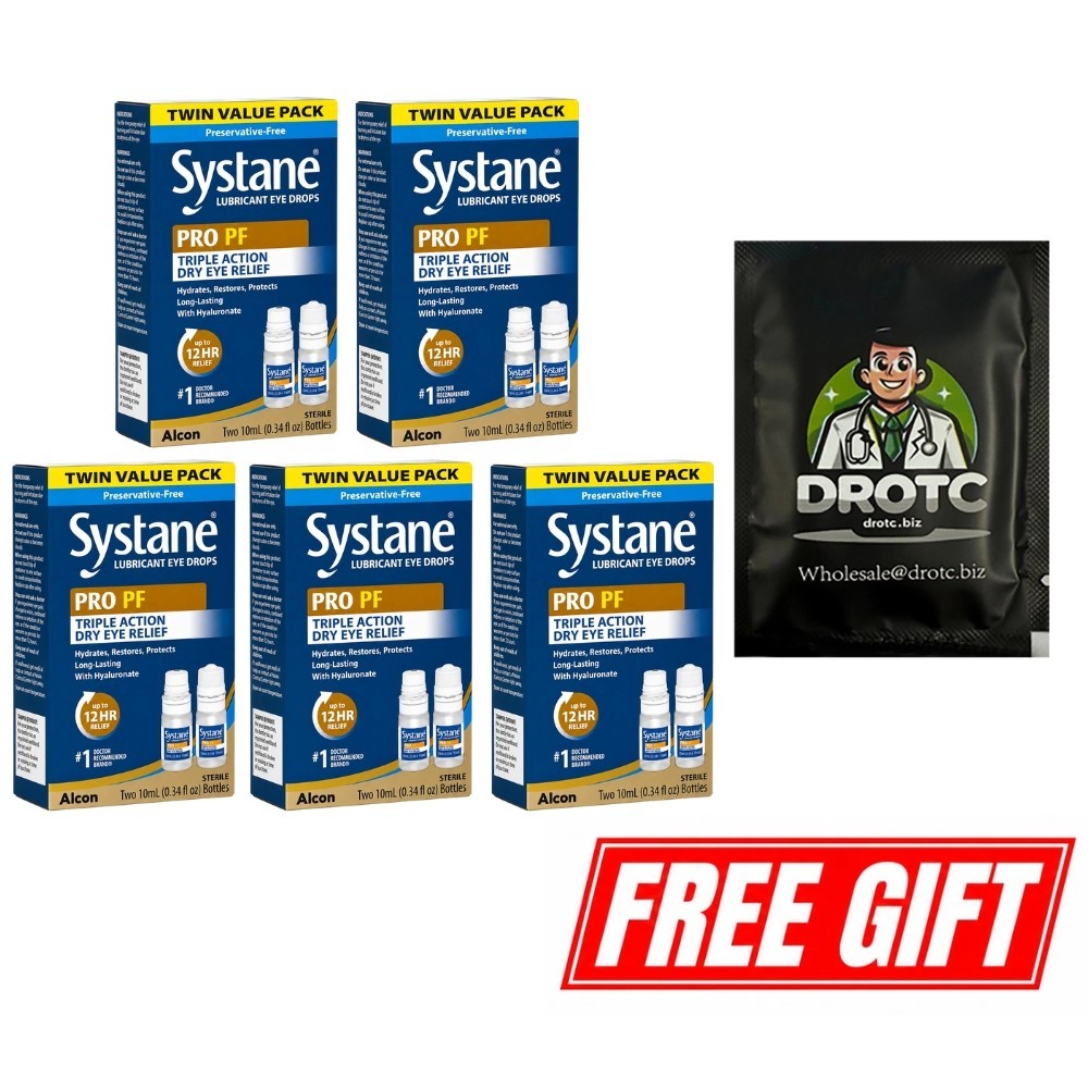 Systane PRO PF Lubricating Eye Drops Two 10ml 5-Pack + Free Wipe Gift EXP 02/27+