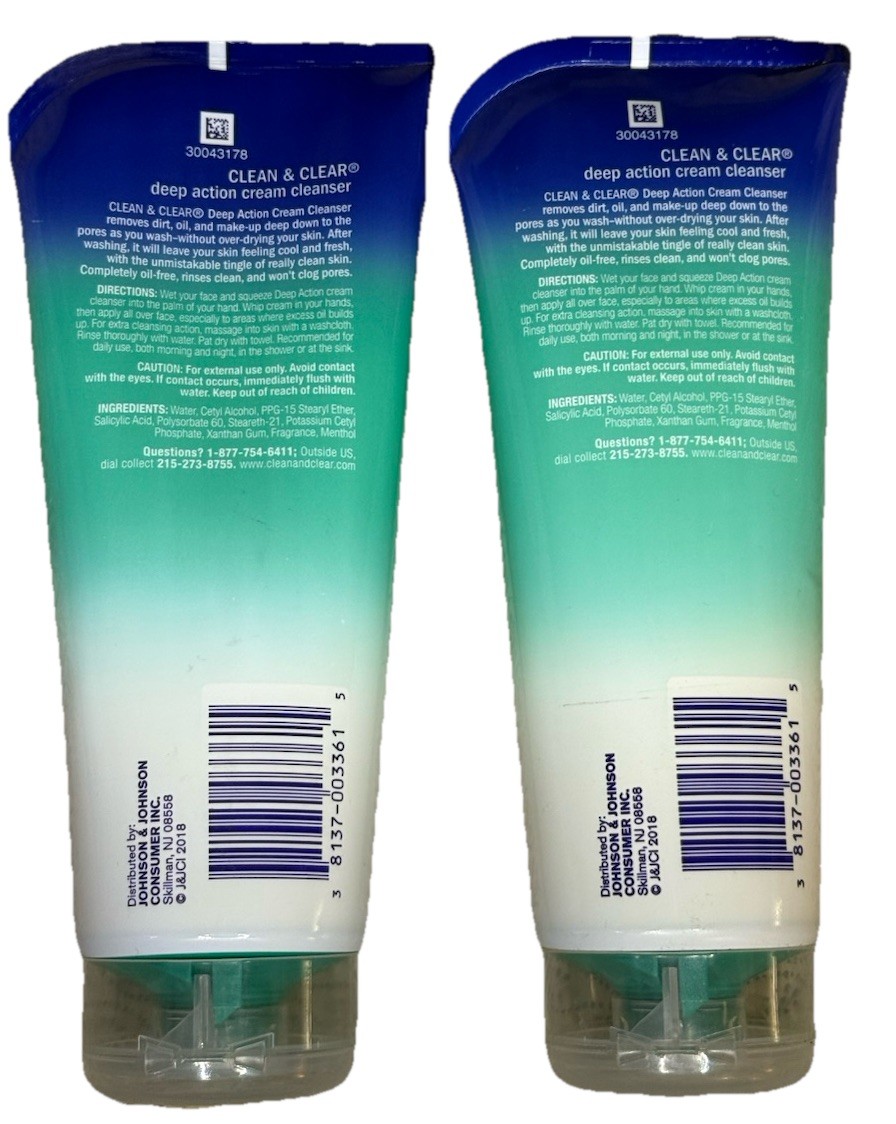 2 X Clean & Clear Deep Action Cream Cleanser Salicylic Acid 6.5 oz OLD FORMULA