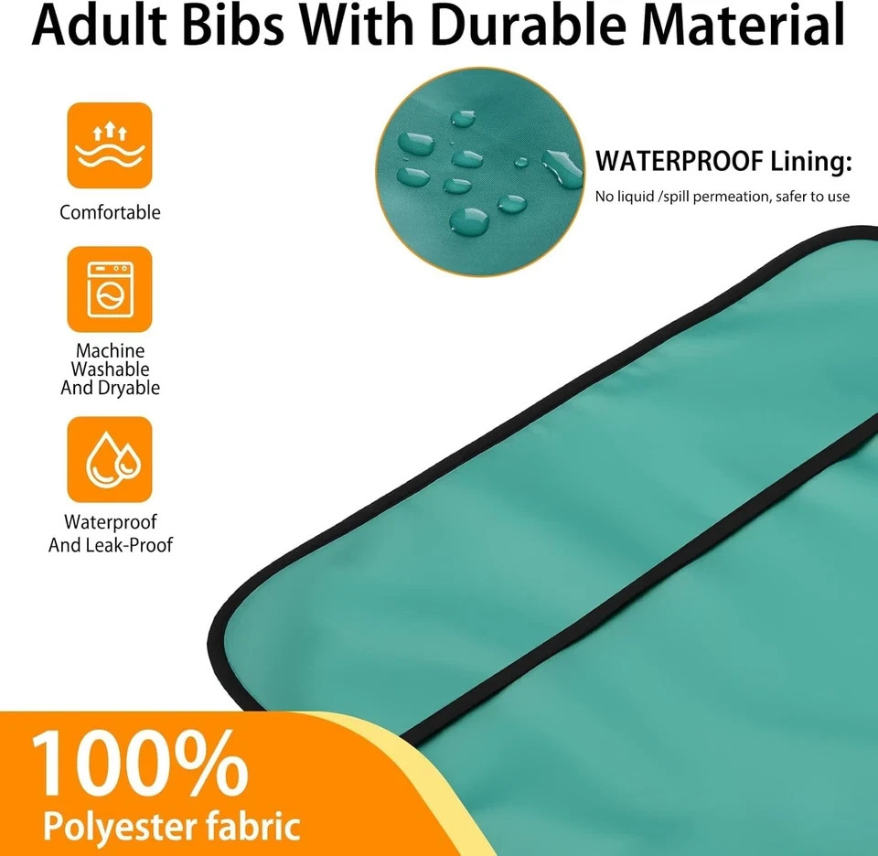 Adult Bibs, 3 Pcs Adjustable Adult Bibs for Men/Women/Elderly Seniors, Waterproo