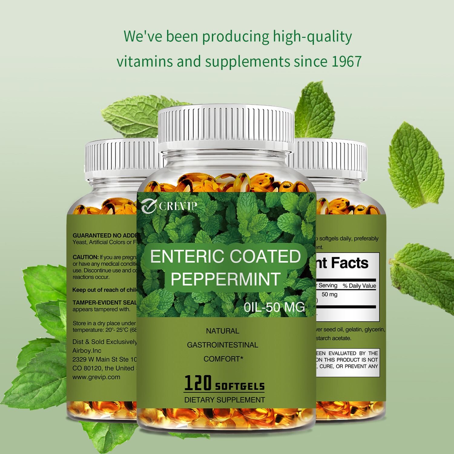 120pcs Enteric Coated Peppermint-for Abdominal Pain,Improved Nutrient Absorption
