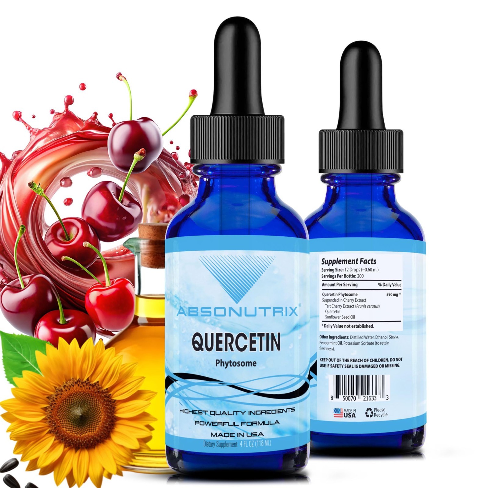 Quercetin Phytosome 590mg Liquid, 4oz, Quick Absorption, Non-GMO, GMP Certified,