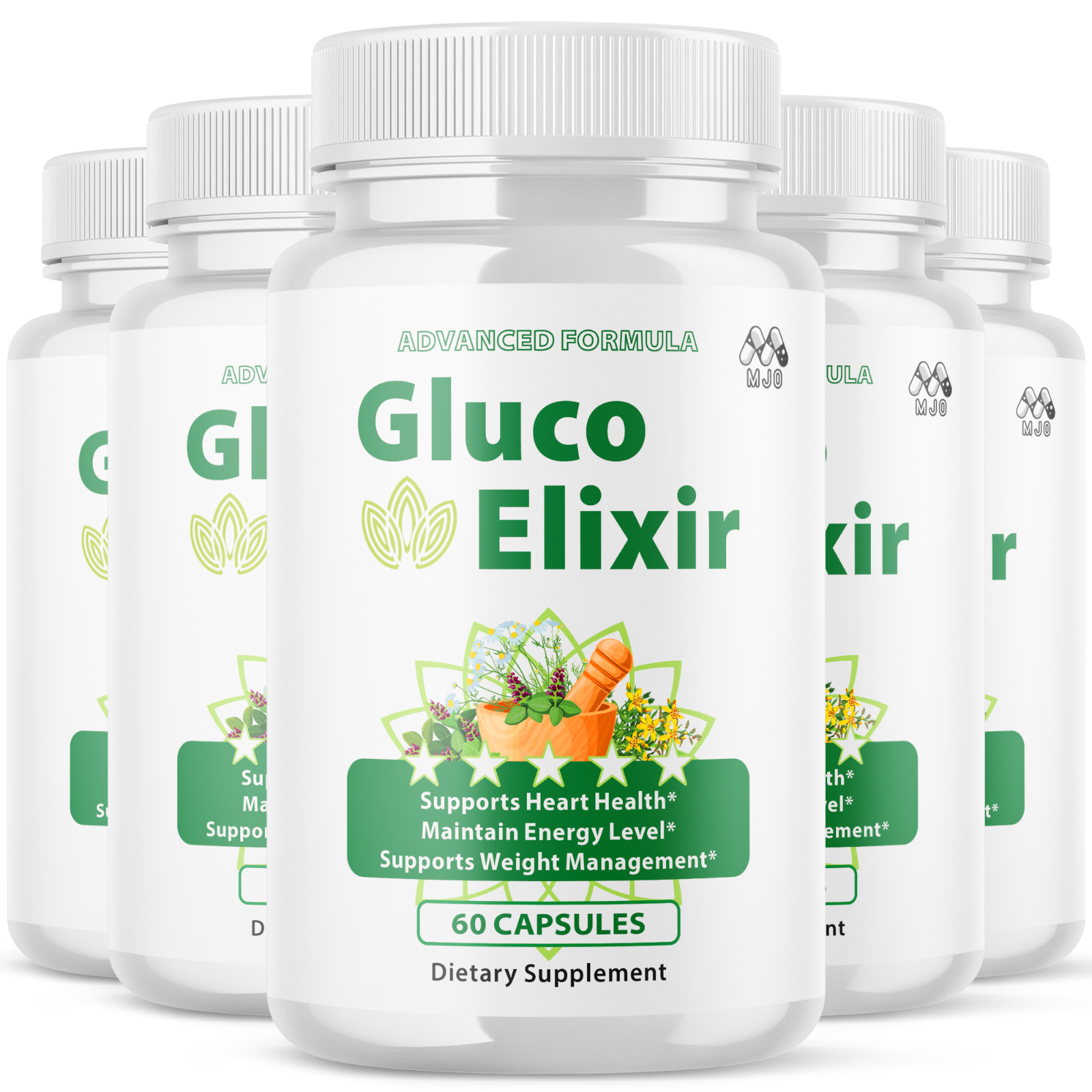 (5 Pack) Gluco Elixir Advanced Support Blood Supplement GlucoElixir 300 Capsules