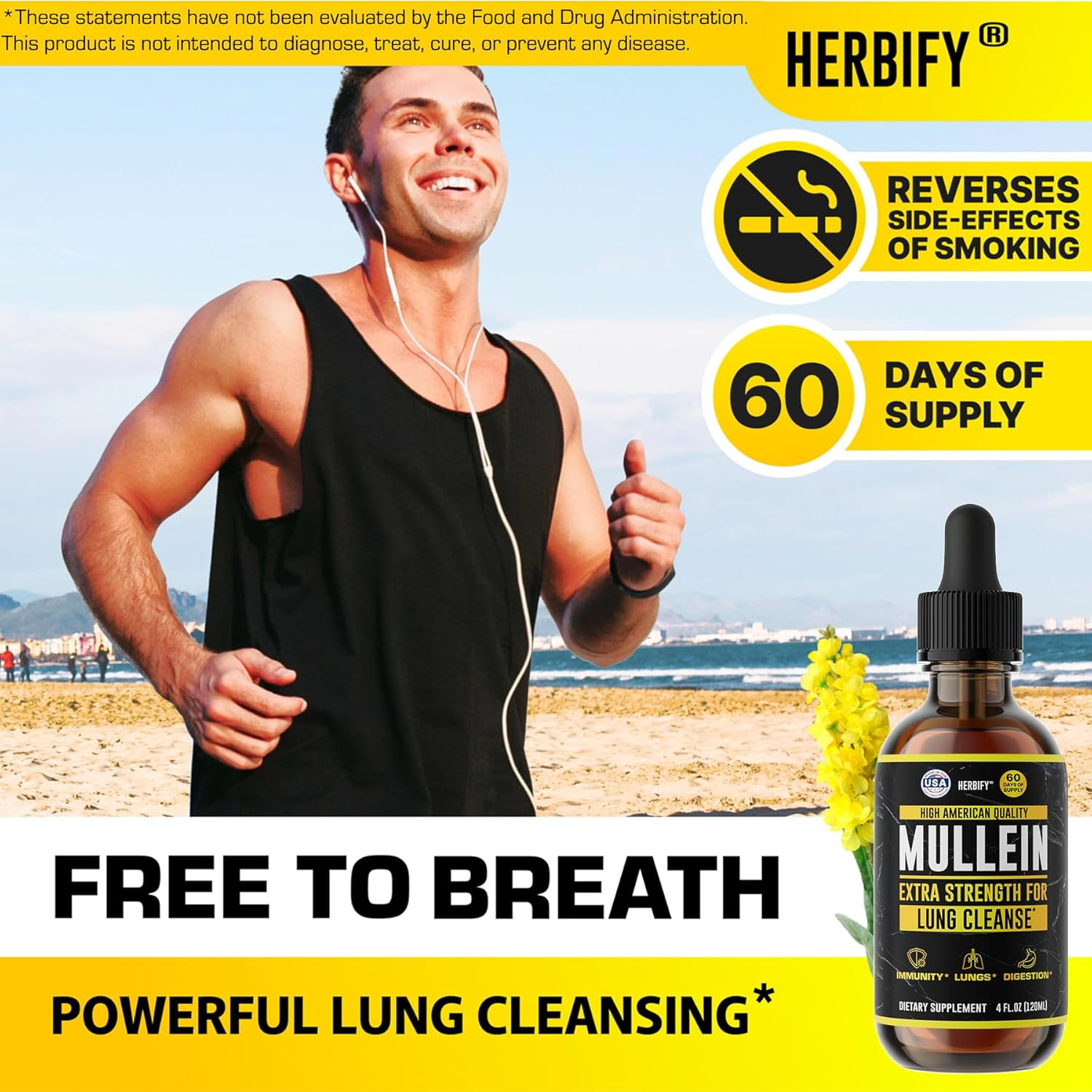 HERBIFY Mullein Drops – Lung Cleanse – Leaf Extract – Powerful Mullein for Immun